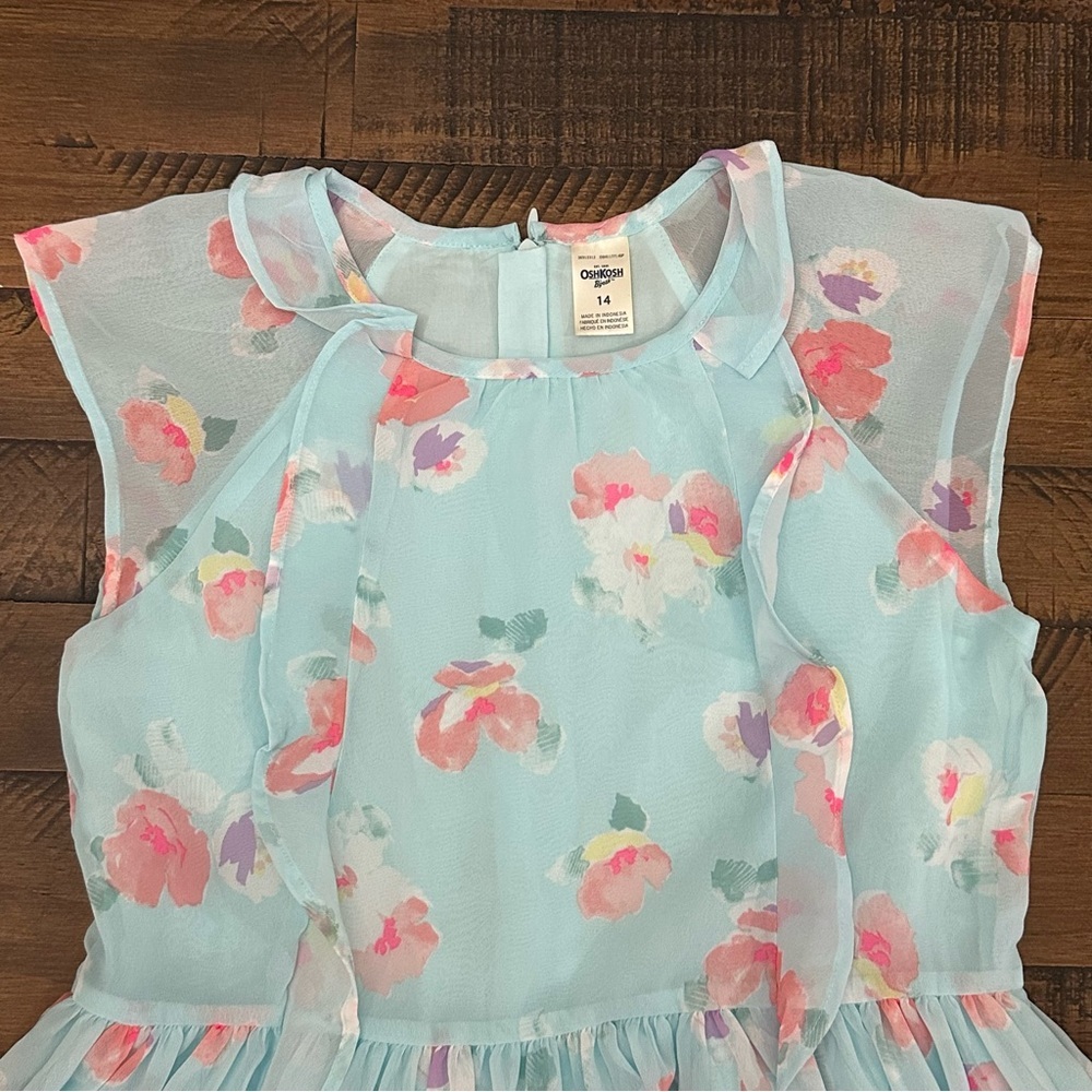 Oshkosh B'gosh Toddler Girls Floral Dress Size 14 NEW Ruffle - Picture 3 of 6